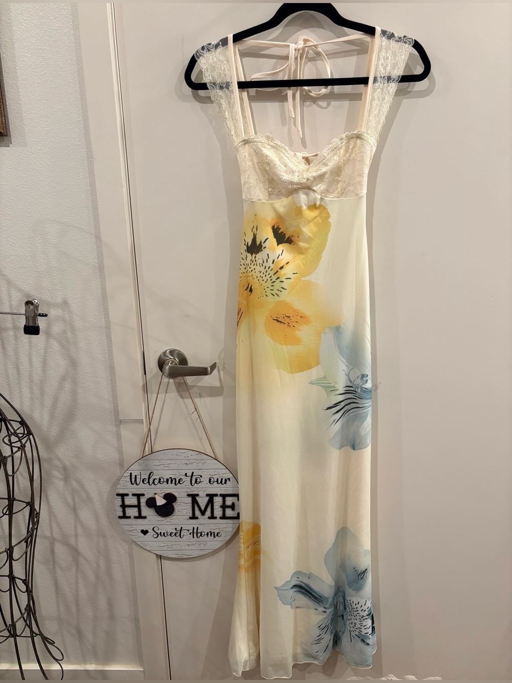 SHEIN Cream Slip Dress with Yellow and Blue Floral Print